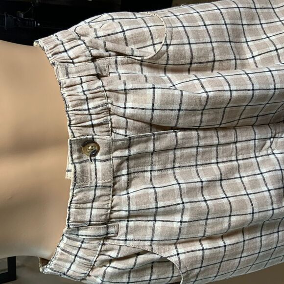 Baxter Wells Neutral Plaid Pattern Linen Blend Pants Sz 10 Preppy Light Academia - Picture 2 of 15